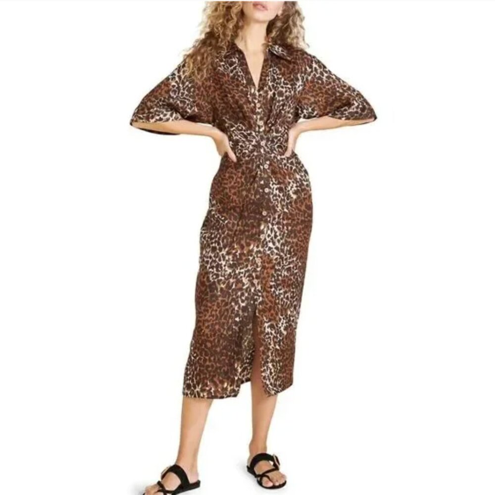 Veronica Beard Seki Animal Printed Linen Dress in Brown Size 2